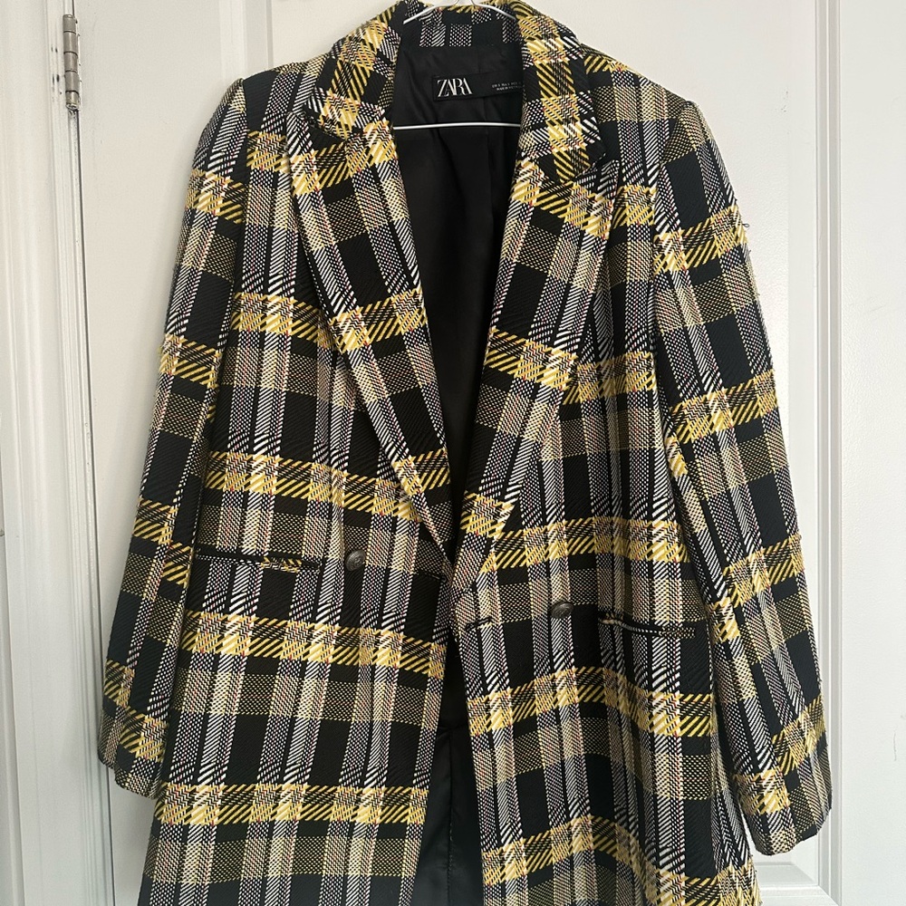 Zara Women's Plaid Oversized Blazer - Black and Yellow